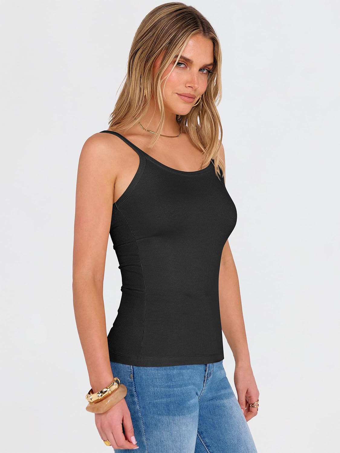 ANRABESS Tank Top for Womens Summer 2026 Scoop Neck Sleeveless Ribbed Knit Workout Basic Tees Slim Fitted Cami Shirts - Image 4