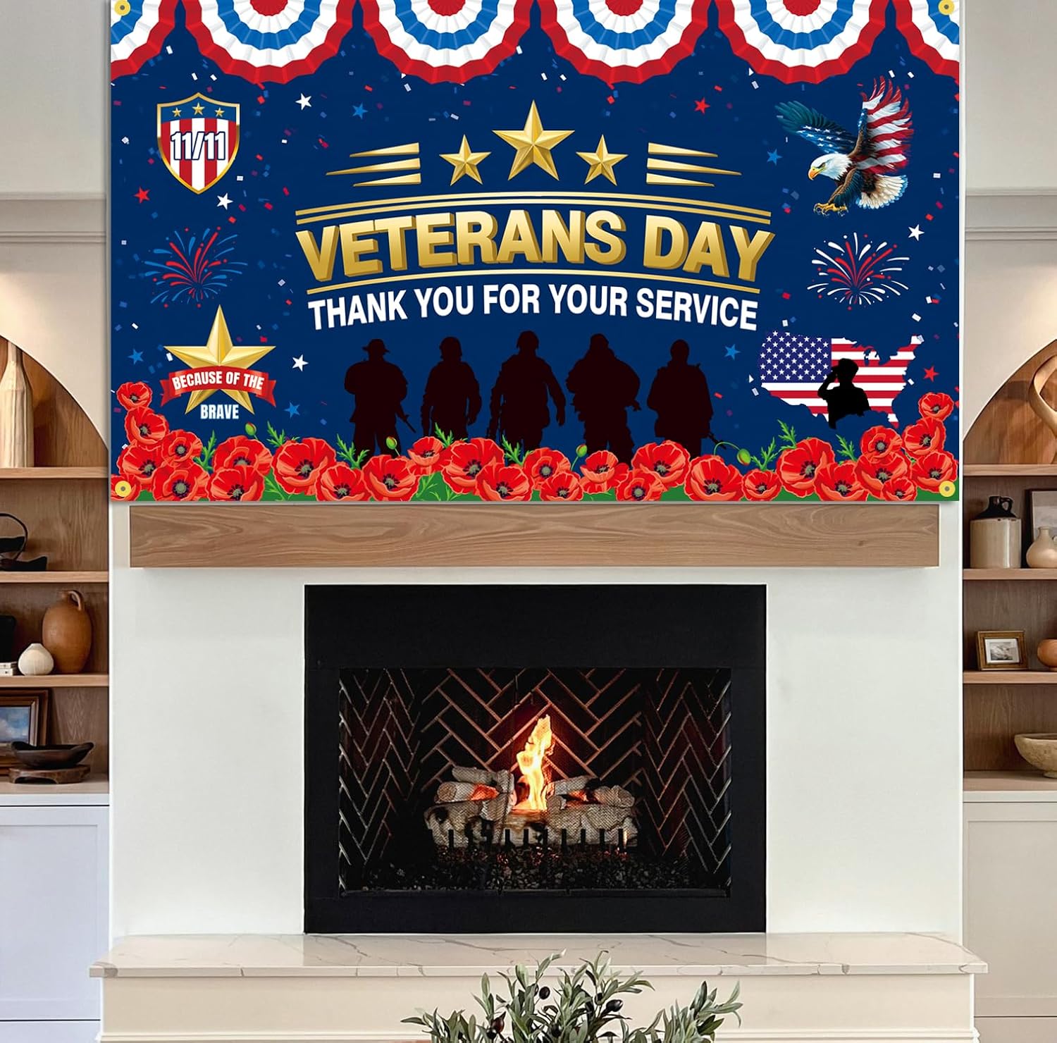 Veterans Day Thank You for Your Service Backdrop Banner 73 x 43 Inch Thank You Veterans Banner America Patriotic Party Decorations Honoring All Who Served Indoor Outdoor Photo Booth Props - Image 7