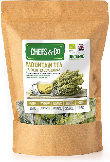 CHEFS&CO Organic Mountain Tea (Sideritis scardica) | Whole with Stems, Leaves & Flowers - Loose Tea - 80 gr