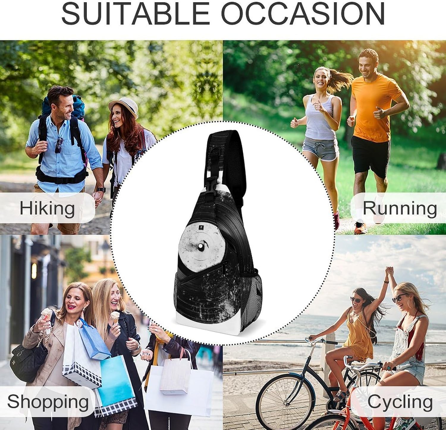 A Record Disc Sling Crossbody Bag Lightweight Chest Shoulder Backpack for Outdoor Sports