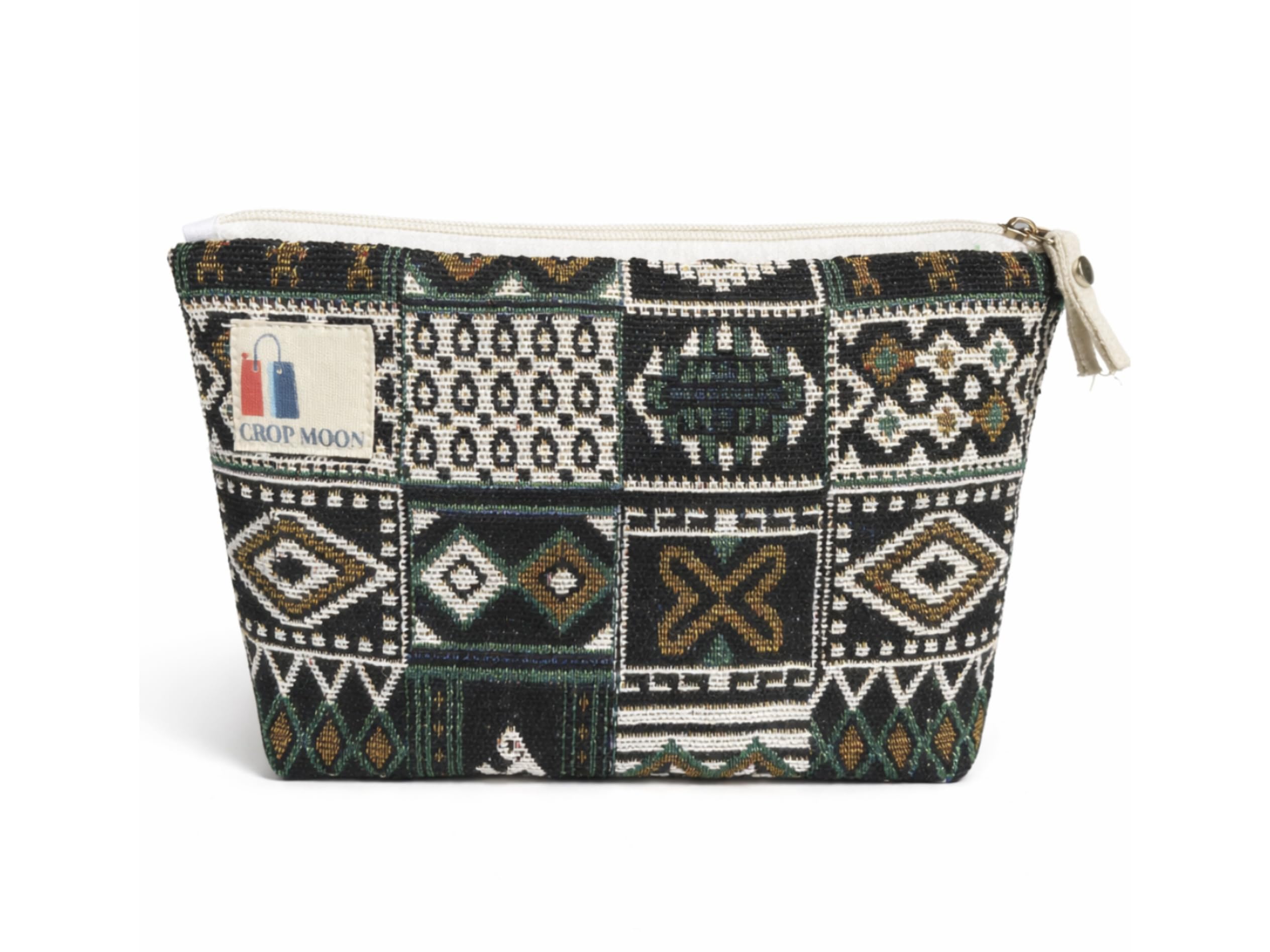 Makeup Pouch for Women's Black Chevron Pattern Canvas Material, 23x14x4 cm, Zip Closer with Internal and Slip Pockets-image-5