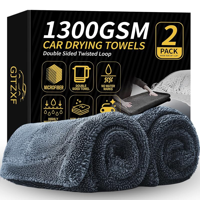Kit com 2 Toalhas de Secagem Automotiva de Microfibra 1300 GSM, Dupla Face, 91,4 x 61 cm, GJTZXF