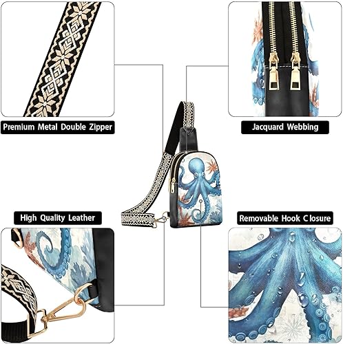 Miniatura 5 de Sling Backpack Octopus Vintage Sling Bag for Women Crossbody Shoulder Bag Leather Fanny Pack Chest Bag for Travel Hiking 202A1790