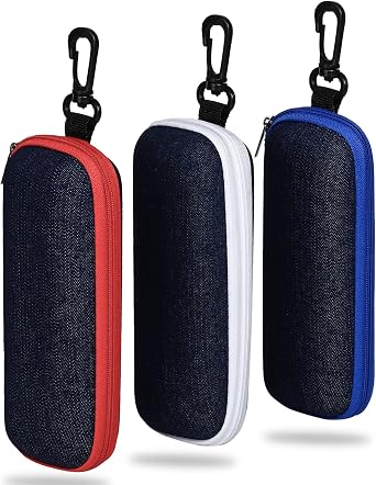 molshine 3 Pieces Portable Denim Glasses Case,Travel Zipper Eyeglasses Case with Hook for Women Men Girl