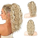 SEIKEA 14 Highlight Ponytail Extension Claw, PT002 Tia Long Wavy Jaw Clip in Fake Pony Tails Multi Layered Fluffy Thick Hair Extensions Ponytail Dark Blonde with White Blonde Highlights