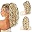 SEIKEA 14 Highlight Ponytail Extension Claw, PT002 Tia Long Wavy Jaw Clip in Fake Pony Tails Multi Layered Fluffy Thick Hair Extensions Ponytail Dark Blonde with White Blonde Highlights