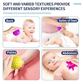 Sensory Balls for Toddlers 1-3, Sensory Baby Toys 6-12 Months, Infant Squeeze Sensory Toys,Baby Rattle Ball, Baby Teething Sensory Montessori Toys Soft Chew Toy with Rattles for Babies