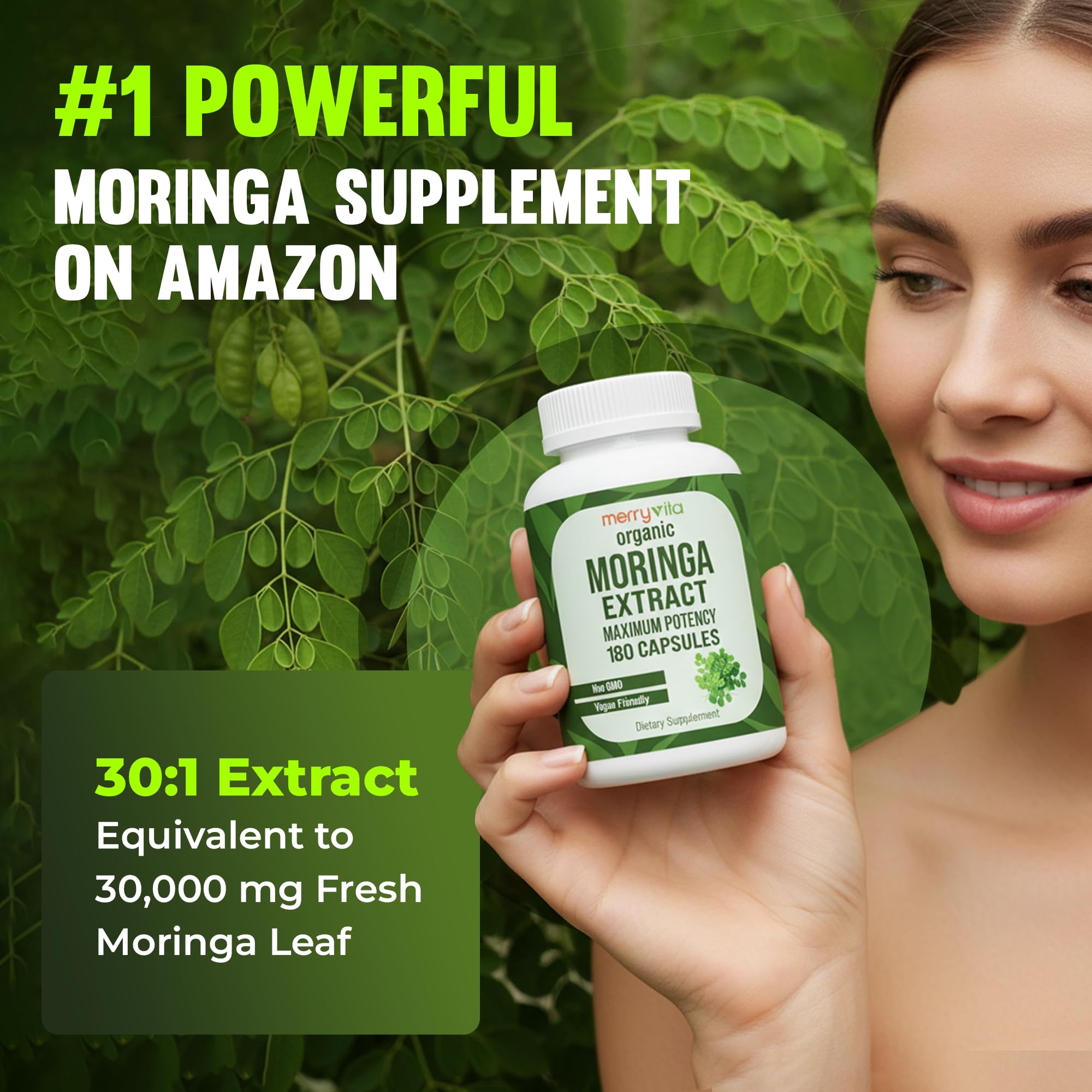 Organic Moringa Capsules – Moringa Oleifera Leaf Extract – Moringa Supplement – Maximum Potency Green Superfood – Immune & Antioxidant Support – Vegan, Non-GMO – Made in USA – 180 Capsules — Amazon image 2