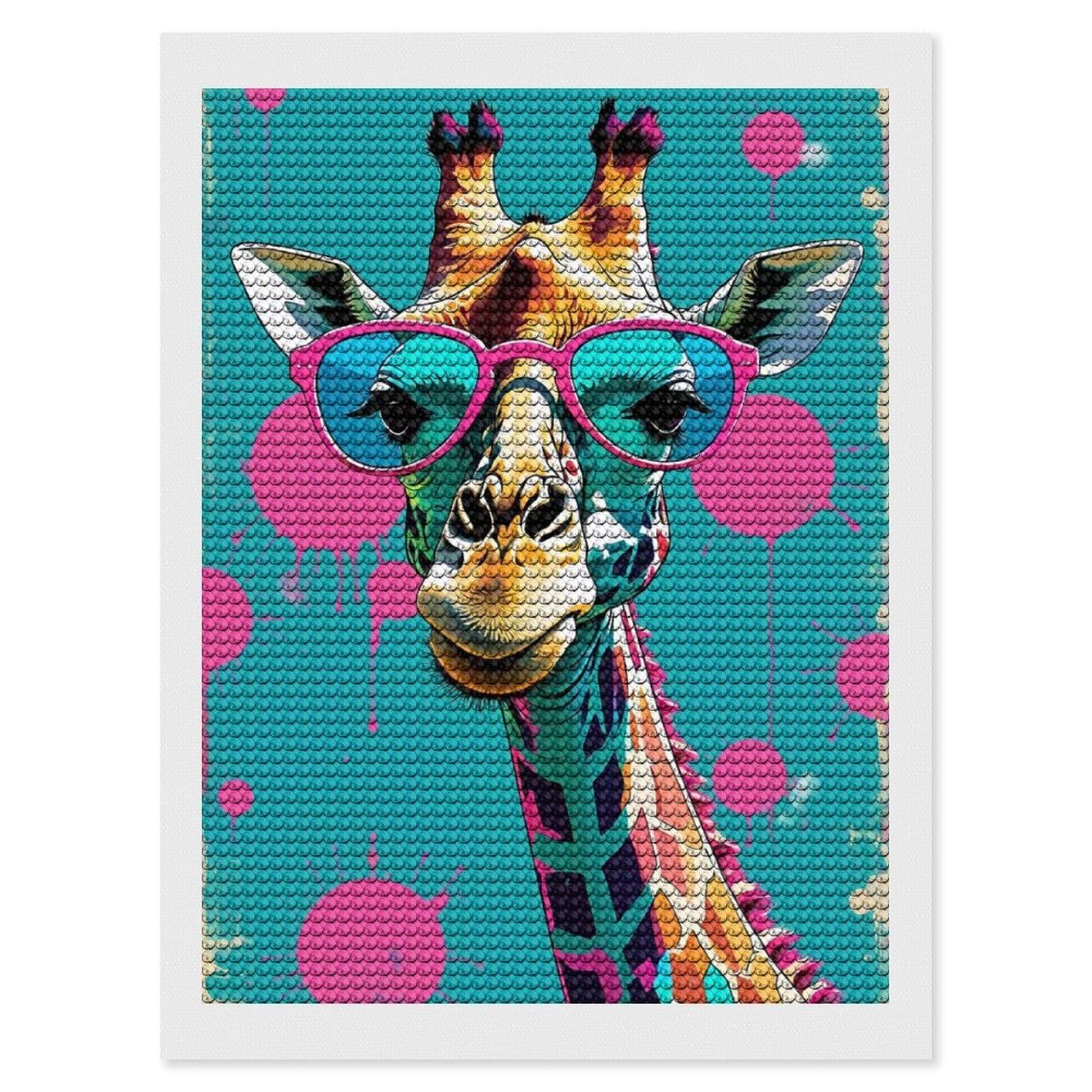 Junmoney Giraffe with Sunglasses Pop Art Diamond Painting Kit 12"x16", for Women, Simple to Start, Bedroom Decor, Christmas Gift, Good for Quiet Evenings