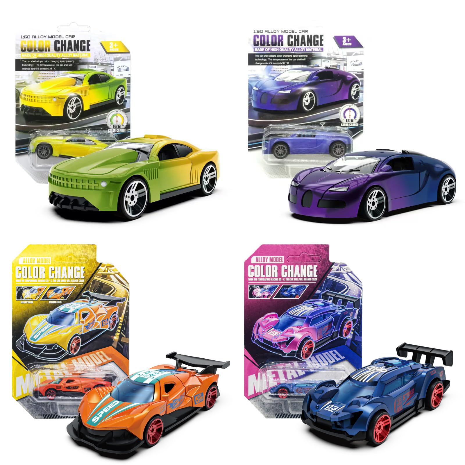 InteDesign 4PCS Colour Changing Cars, Water Activated Colour Changing Toy Alloy Car Set Street Machines Colour Change Cars