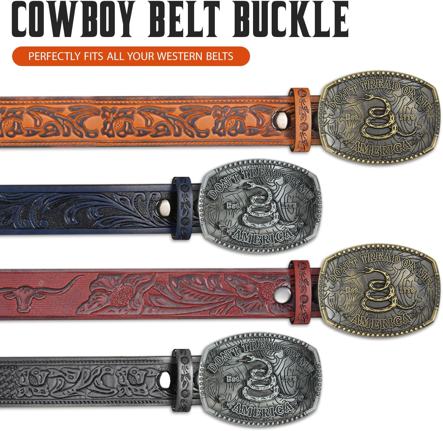 Superkred Western Belt Buckles for Men - American Flag Cowboy Belt Buckle for Men Women, Hebillas Vaqueras Para Hombre - Image 2