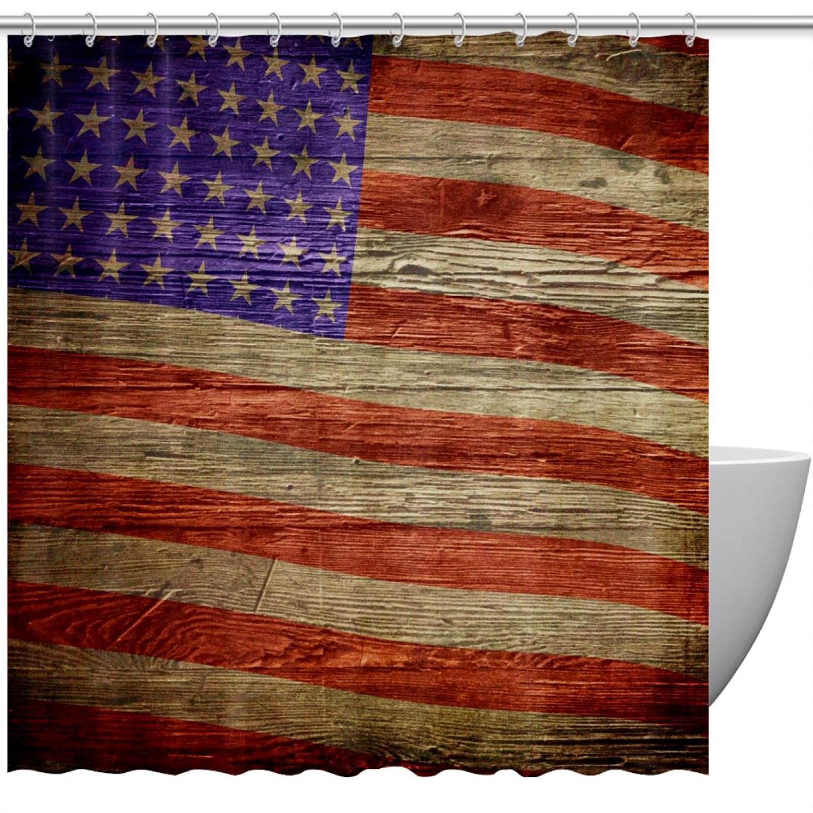 Tenda Doccia Bandiera Americana 183x182 Cm – Con 12 Ganci – Impermeabile E Rustica Per Bagno E Camper - 5