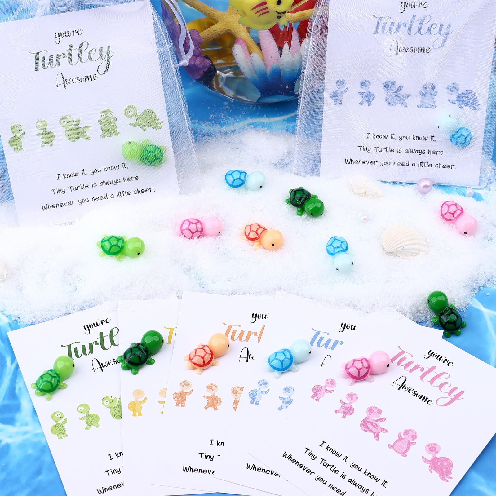 RUIYELE 50 Sets You're Turtley Awesome Inspirational Gift 50 Turtle Greeting Cards Mini Sea Turtle Figure and Organza Bag Employee Appreciation Gift Employee for Coworker Teacher Team Volunteer - Image 4