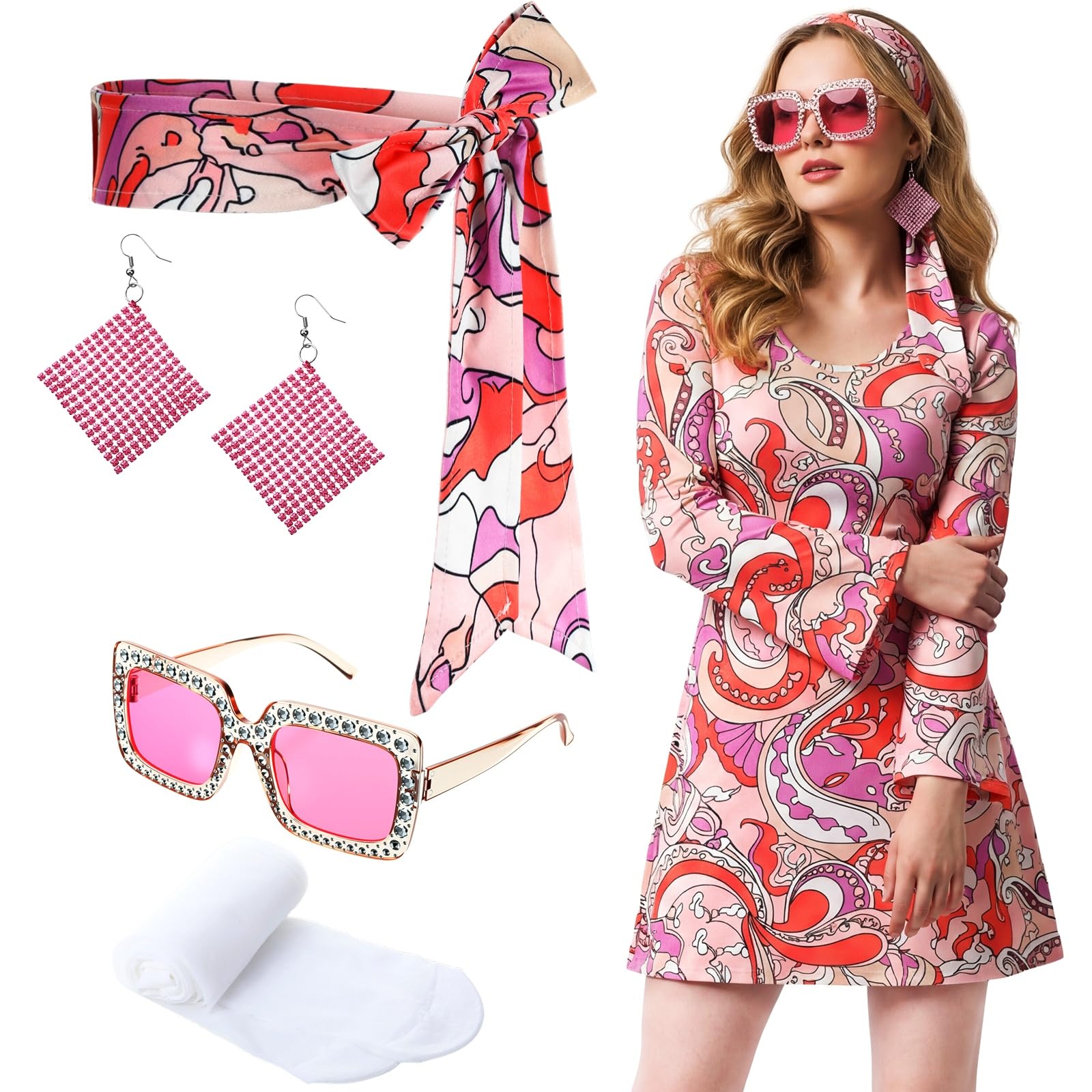 Janmercy 5 Pcs 70s Disco Outfit for Women
