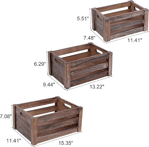 Miniatura 2 de Cajas grandes de madera marrón vintage para exhibición, juego de 3 cajas de madera con asas, cajas de madera rústicas hechas a mano para Negro