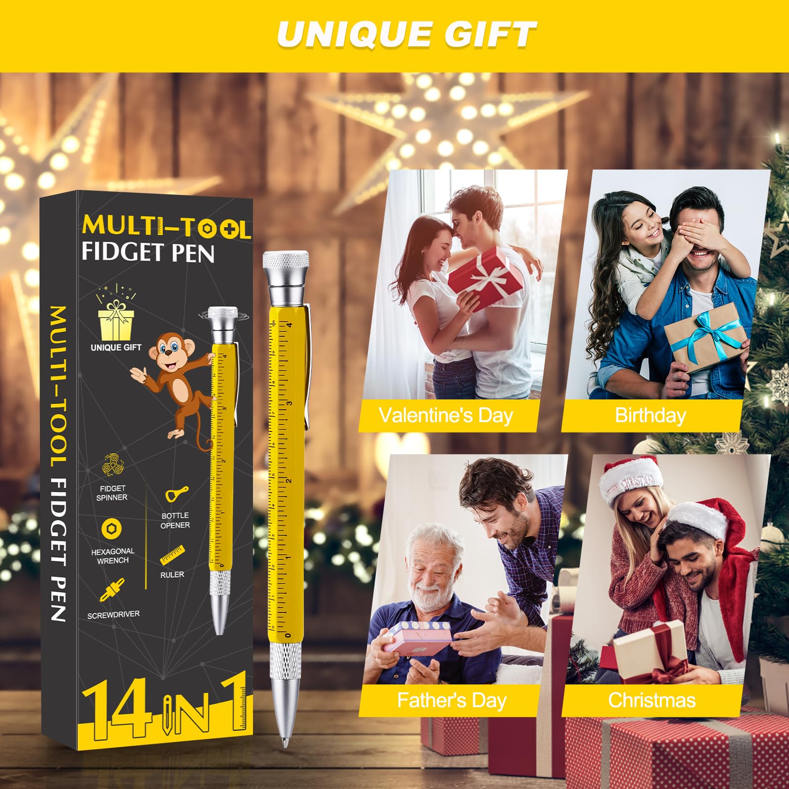 14 in 1 Multitool Fidget Pen, Multi-Tool Pens with Screwdrivers, Ruler, screwdrivers, openers Tools Gadgets for Men Great for EDC Useful Cool Stuff Gadgets for Men Gifts for Men Dad Husband Him