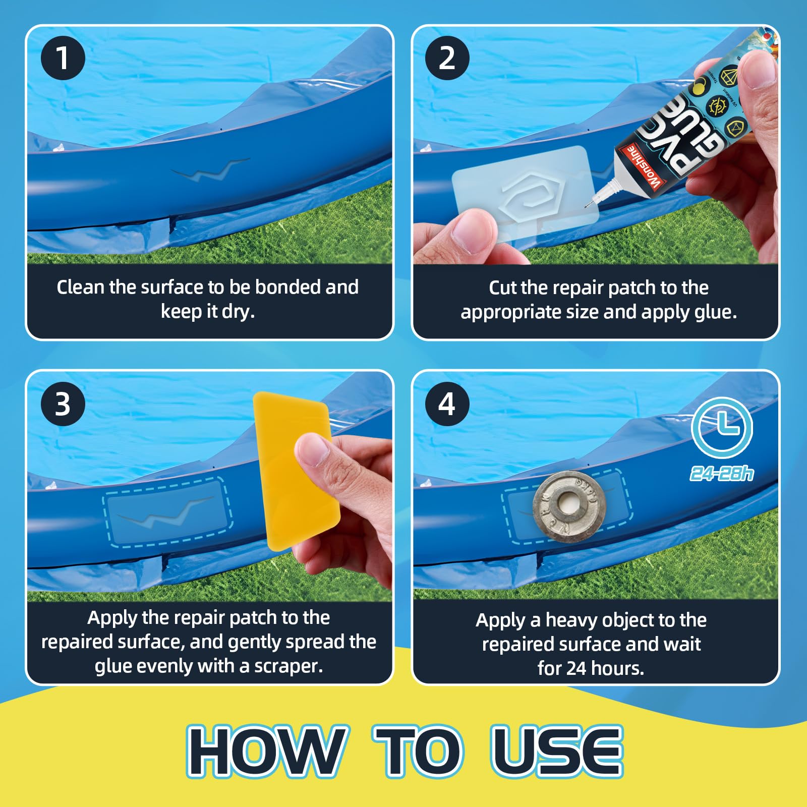 Hot Tub Repair Kit, Paddling Pool Repair Kit Waterproof, for Inflatables, Air Bed, Bouncy Castle, Boat Kayak, Swimming Pool,Tent (60ml) — view 6