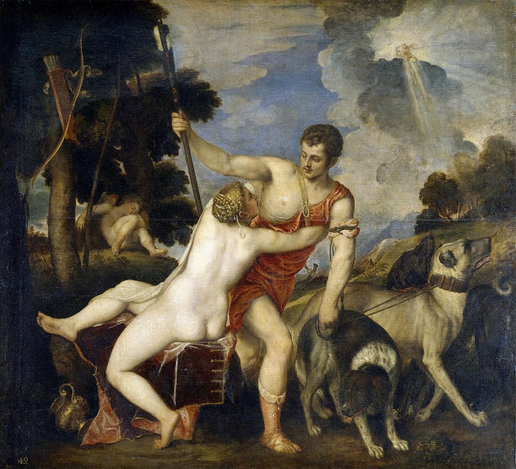 ARTXLXXBN Famous Art Print Poster Vintage Wall Art Venus and Adonis by Tiziano Vecelli Canvas Art Poster for Home Decor 60x90cm