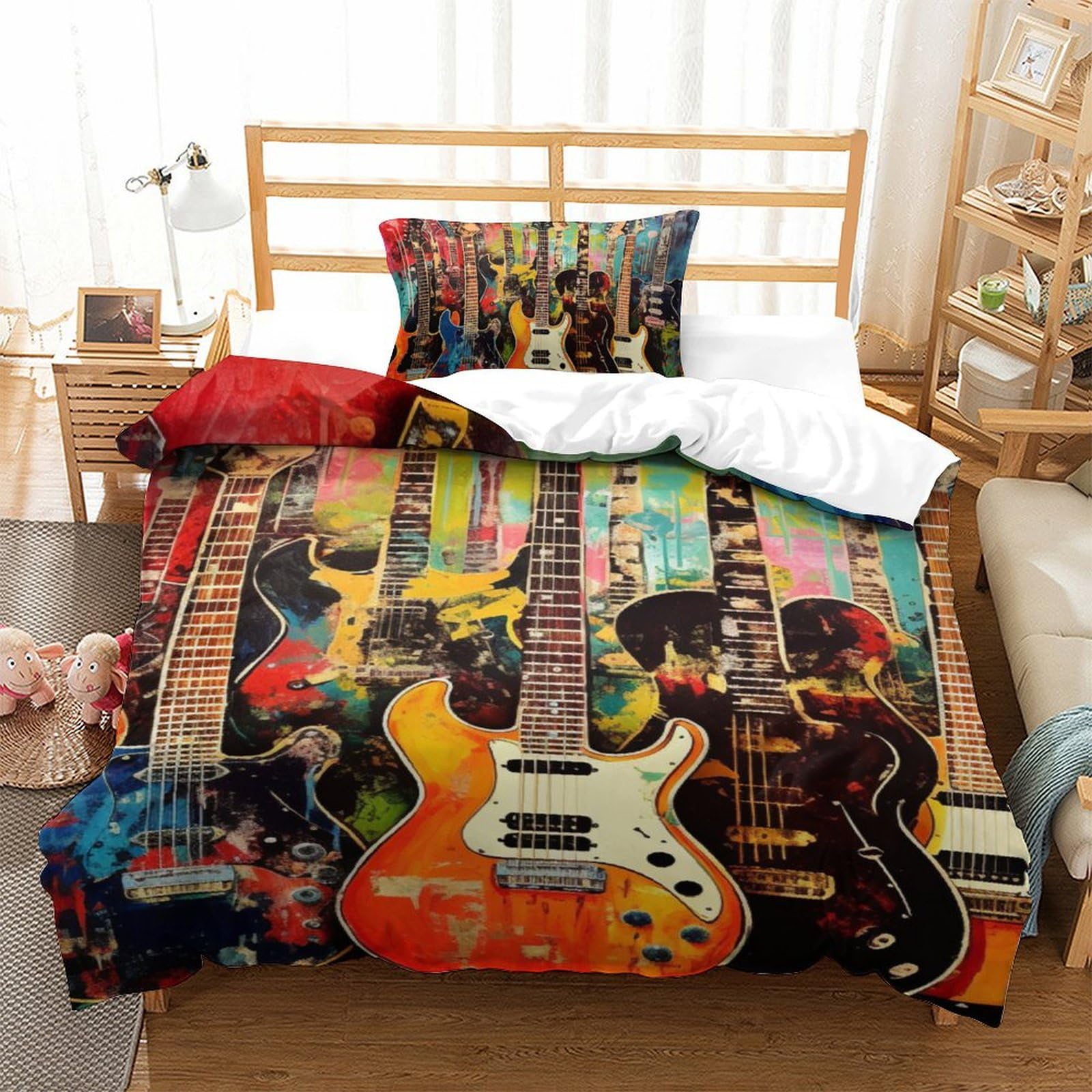 Housse de couette guitare 135x200 cm avec taie d'oreiller pour lit simple