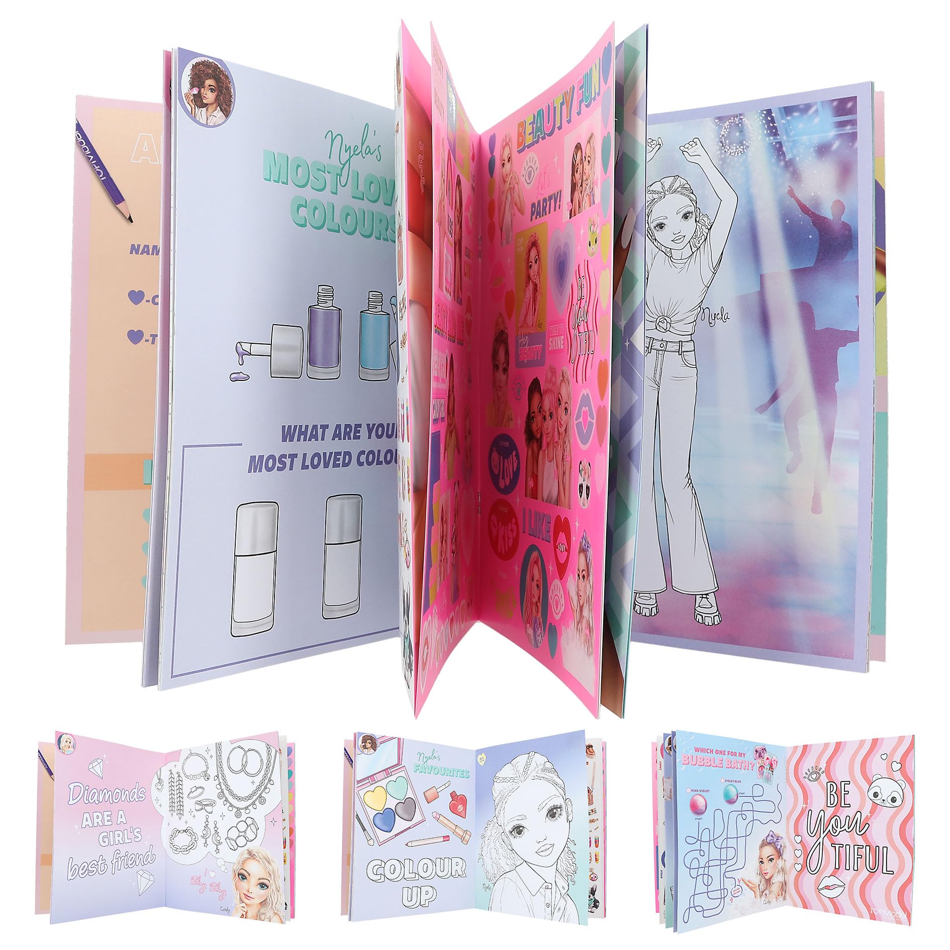 Depesche TOPModel Beauty Fun 13137 Colouring Book with 36 Pages for Designing Model Motifs Includes 3 Double-Sided Stickers - Image 2