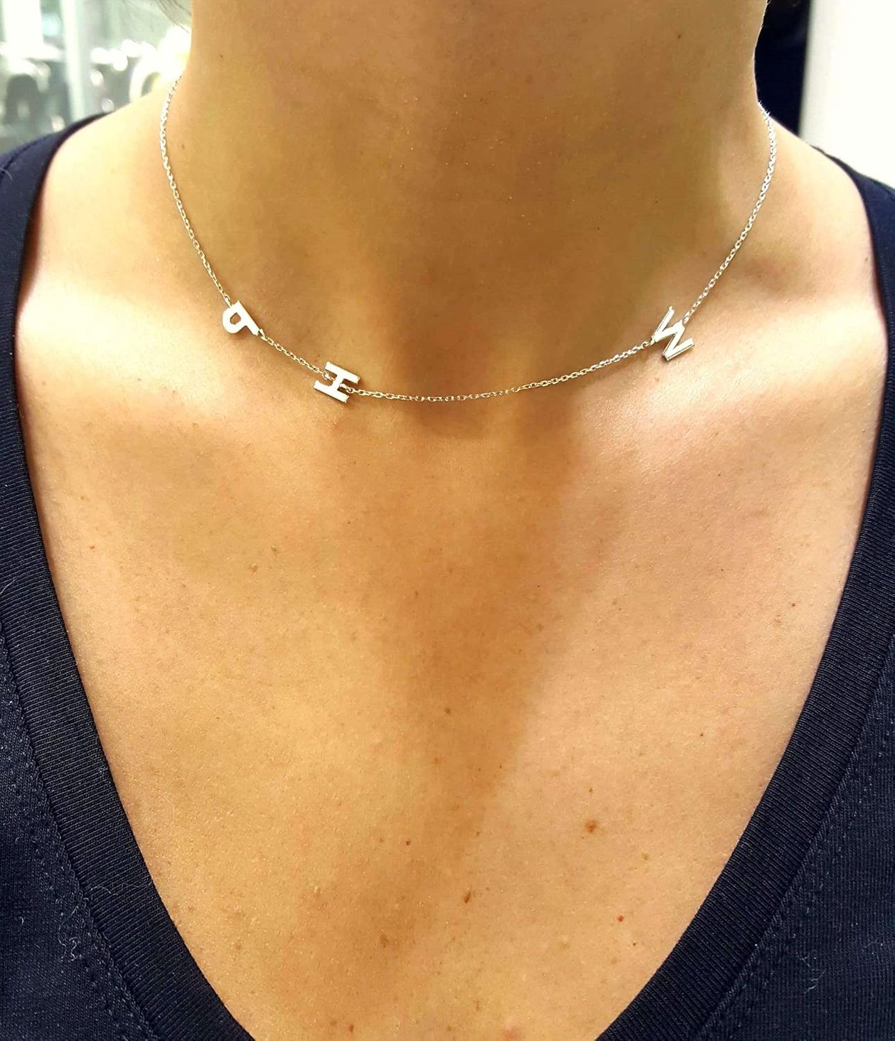 JEWEE DIAMOND Sideways Initial Necklace for Women – Personalized Letter Necklace in 14K Gold Filled or Sterling Silver – Dainty Custom Name Pendant – Bridesmaid, Birthday, Christmas Gift - Image 4