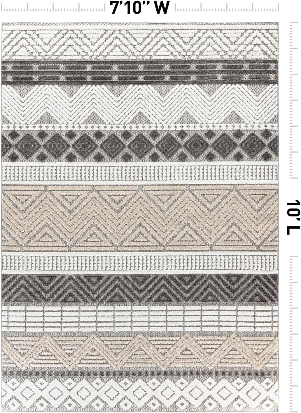 Rugshop Marbella Contemporary Boho Non-Shedding Easy Cleaning Patio Deck Backyard Indoor/Outdoor Area Rug 7'10" x 10' Gray