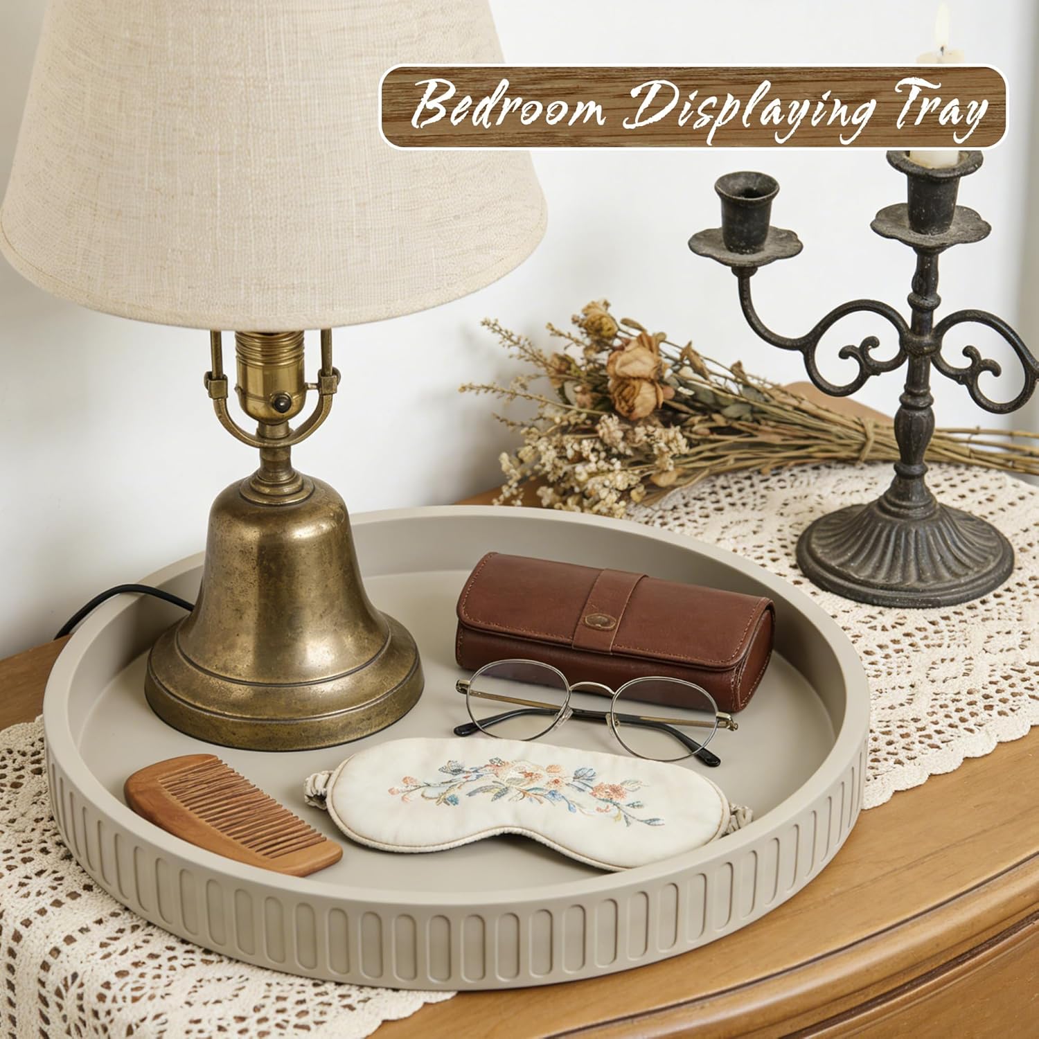 12in Decorative Tray for Coffee Table Tray Decor, Gray 100% Solid Concrete Decorative Round Tray for Kitchen, Living Room, Home Decor - Image 7