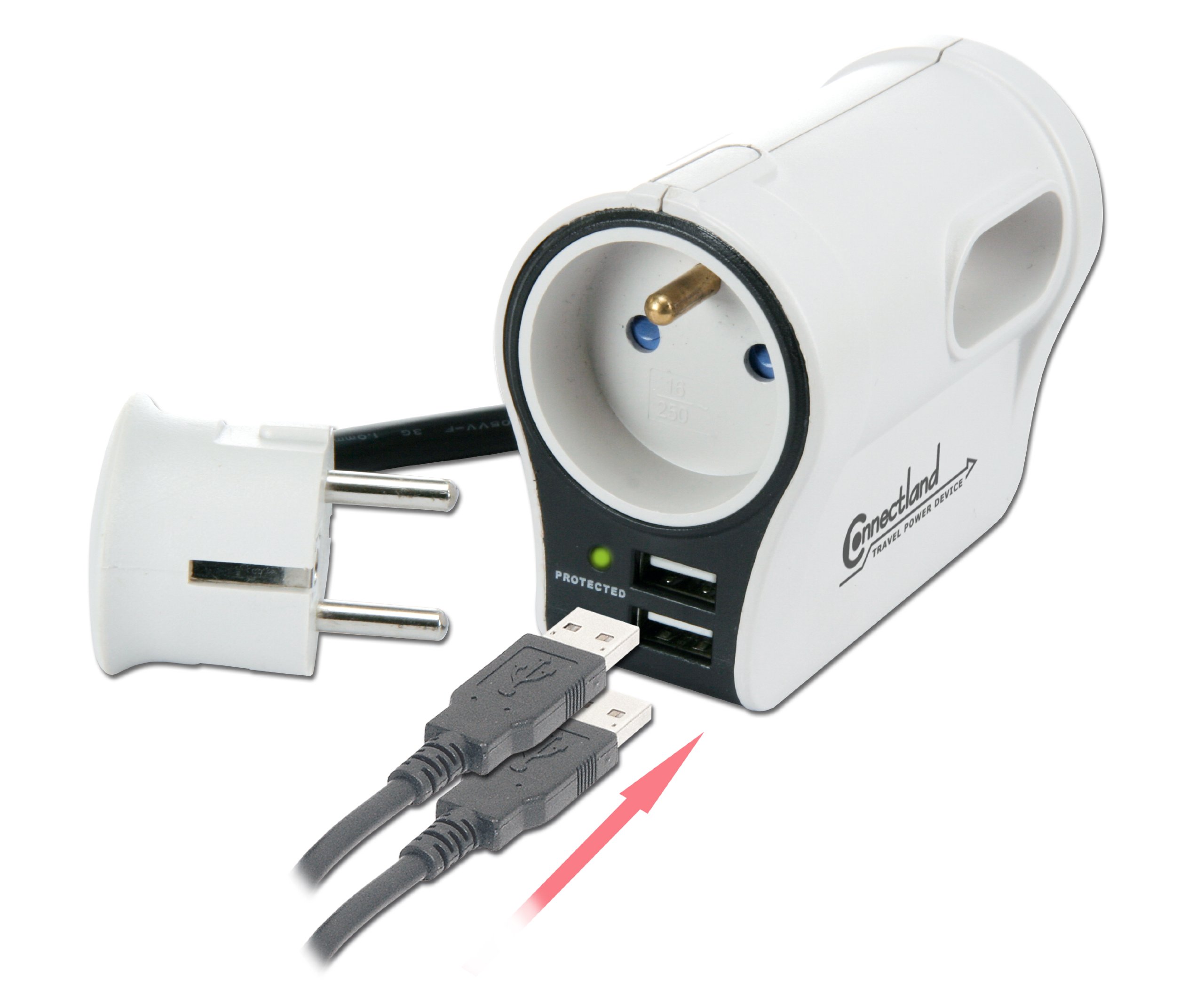 Connectland BS S9P321 EZ GO Secteur de voyage bars + 2 USB ports [PC