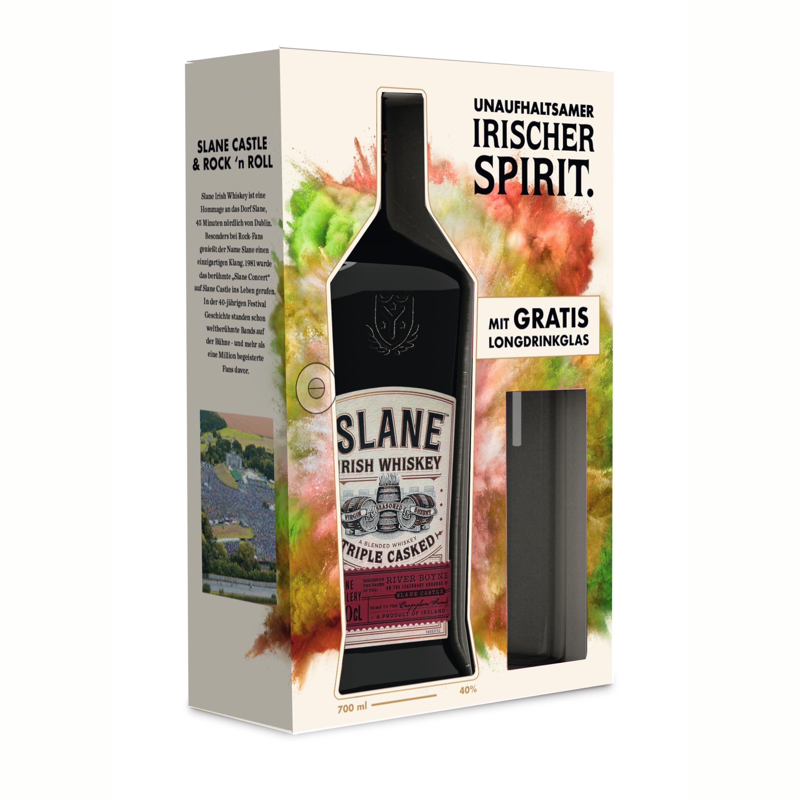SLANE Irish Whiskey - vollmundig mit Karamell und einem Hauch von Chili - Geschenkset inklusive gratis Longdrinkglas- 0.7L/40% Vol.