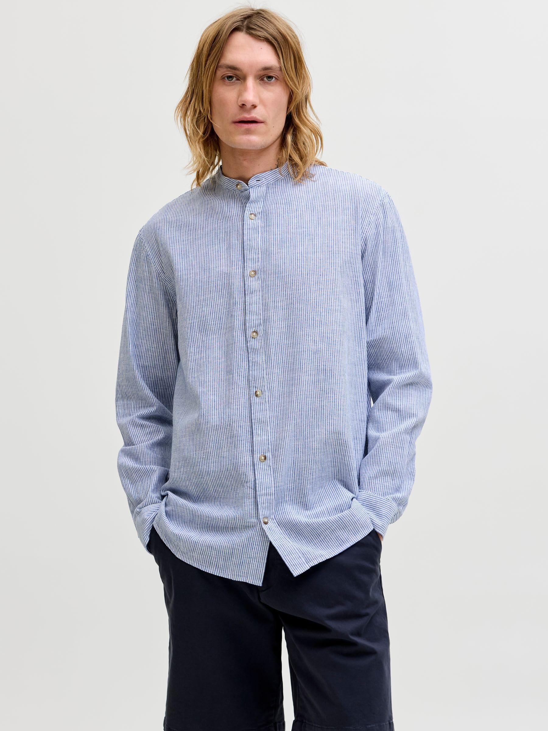 JACK & JONES Jjesummer Linen Blend Band Shirt L/S SN Uomo