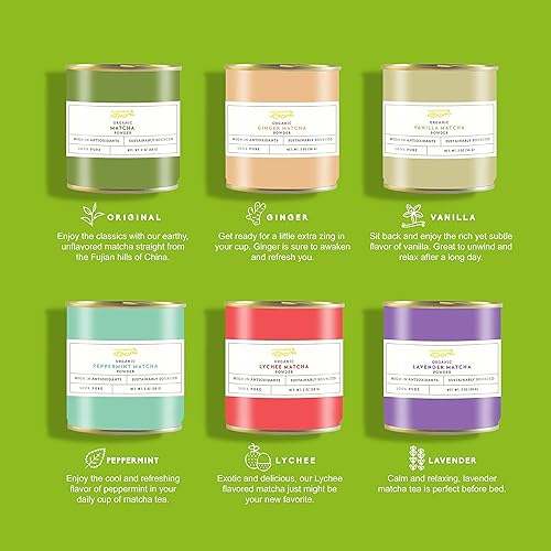 Miniatura 3 de Matcha DNA Juego de regalo de té matcha saborizado orgánico certificado por USDA 6 deliciosos sabores de té verde matcha en polvo puro vainilla