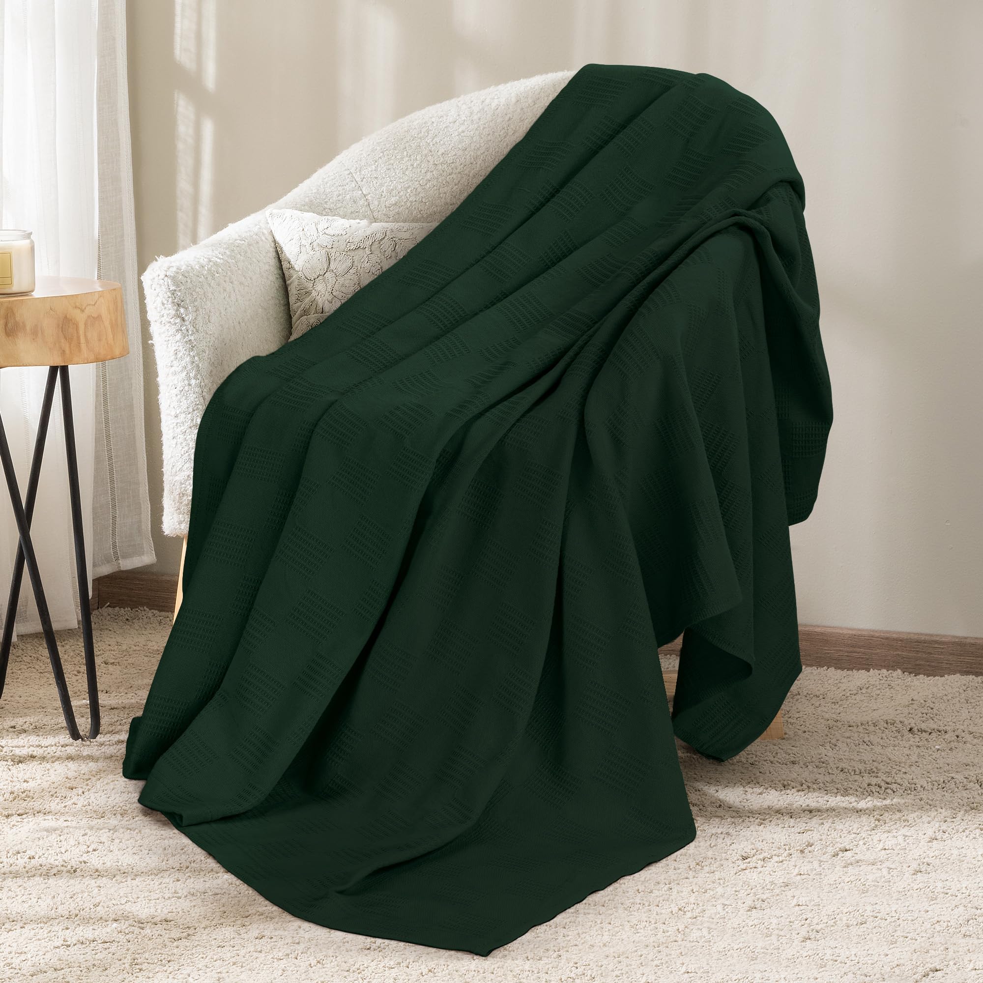 utopia bedding forest green 100% cotton blanket [throw size - 60x50 inch] 350gsm lightweight, soft and breathable thermal blanket for all seasons