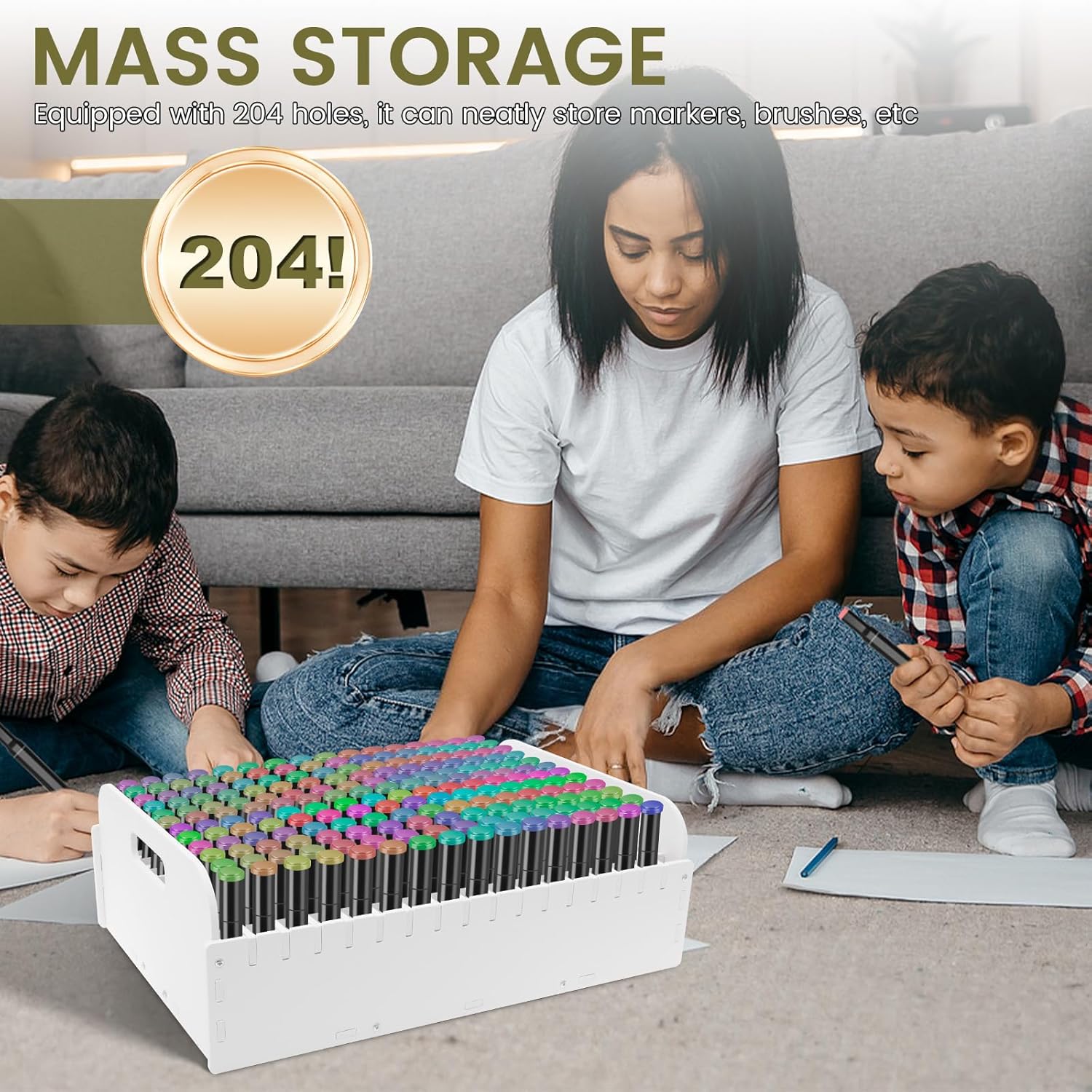Plastic 204 Holes Marker Pen Organizer Holder for Storing Colored Pens, 204 Slots Large Capacity Marker Pen Storage Rack, Compact Markers Storage Organizer for Desktop Home Classroom Office