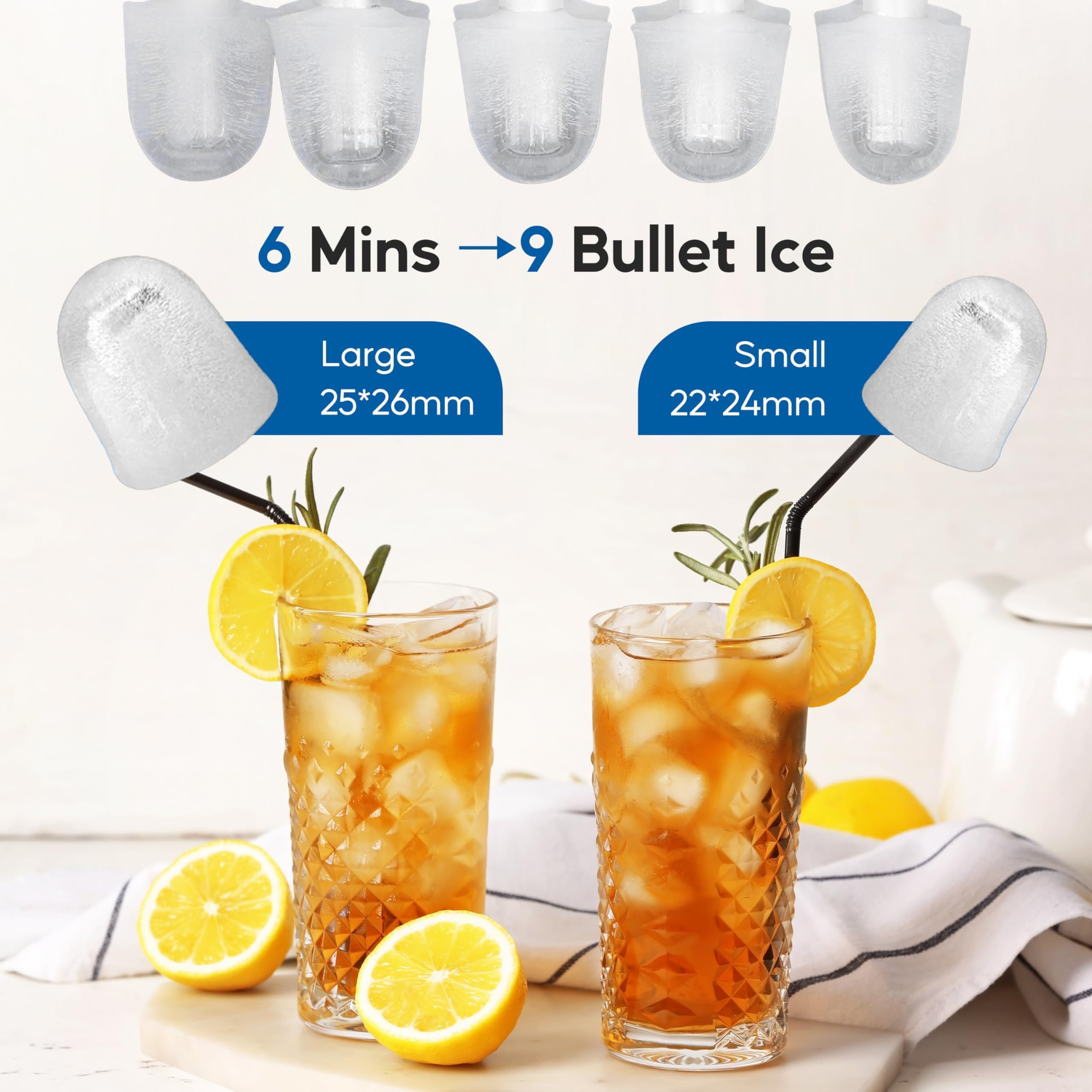 Simple Deluxe Portable Countertop Ice Maker Machine, Makes 9 Bullet Ice Cubes In 6 Minutes, 26.5lbs Daily Output, Self-Cleaning With Scoop, Basket & Handle For Office, Party & Kitchen, Black on Fridge.com - View 5