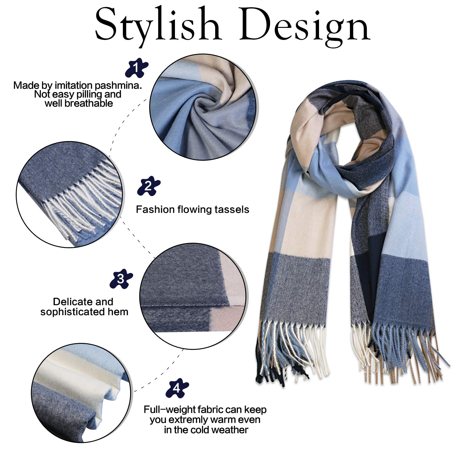 SOJOS Classic Plaid Tartan Scarf for Women Men Soft Scarves SC316