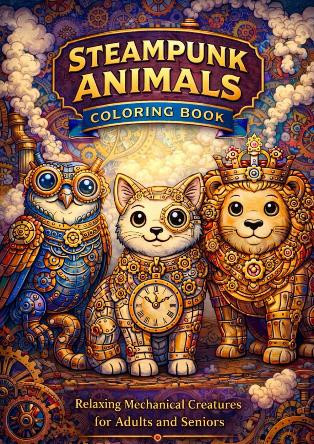 Steampunk Animals Coloring Book: Relaxing Mechanical Creatures for Adults and Seniors