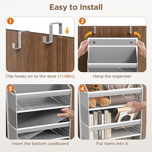 Miniatura 6 de Organizador de puerta para colgar sobre la puerta, 6 estantes para colgar con 6 bolsillos de gran capacidad, estantes colgantes para armario, pared,