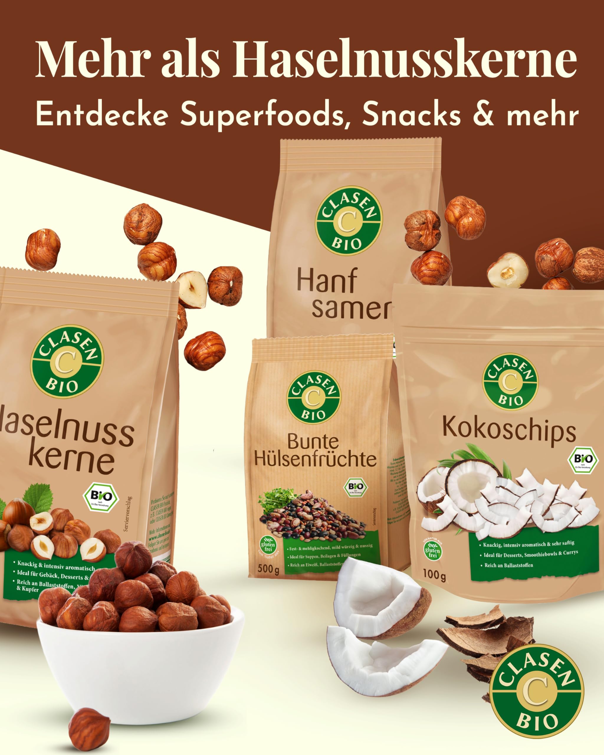 8x CLASEN BIO Haselnusskerne ohne Schale- 200g