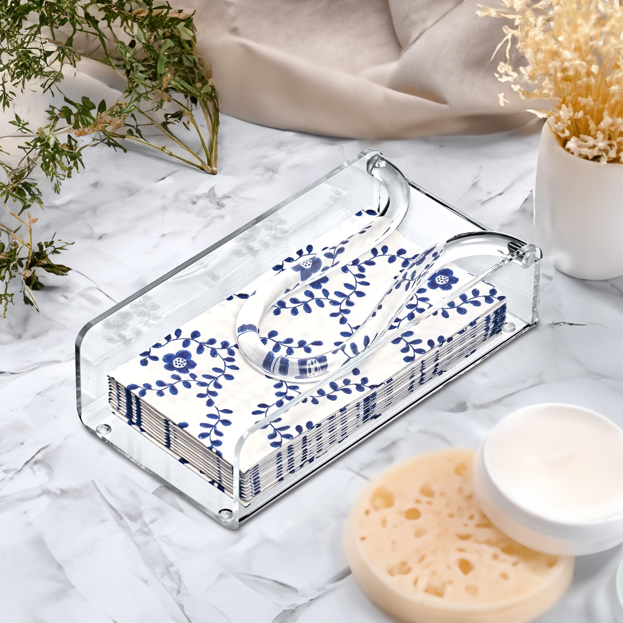 Amazing Abby - Portatovaglioli in acrilico per ospiti, 21,6 x 11,4 cm, in plastica trasparente, ideale per bancone da cucina, tavolo da pranzo, bagno e molto altro