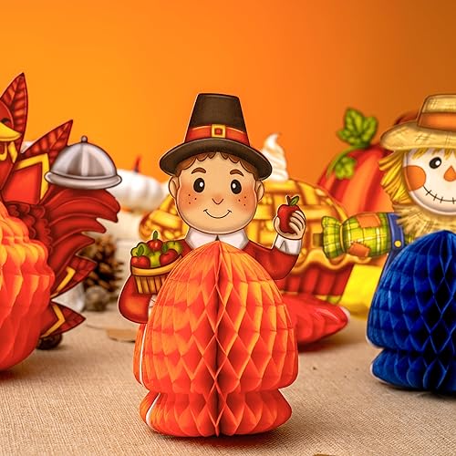Miniatura 7 de JOYIN Juego de 9 piezas de decoraciones de panal de Acción de Gracias, diseños de calabaza y espantapájaros, suministros de Acción de Gracias para