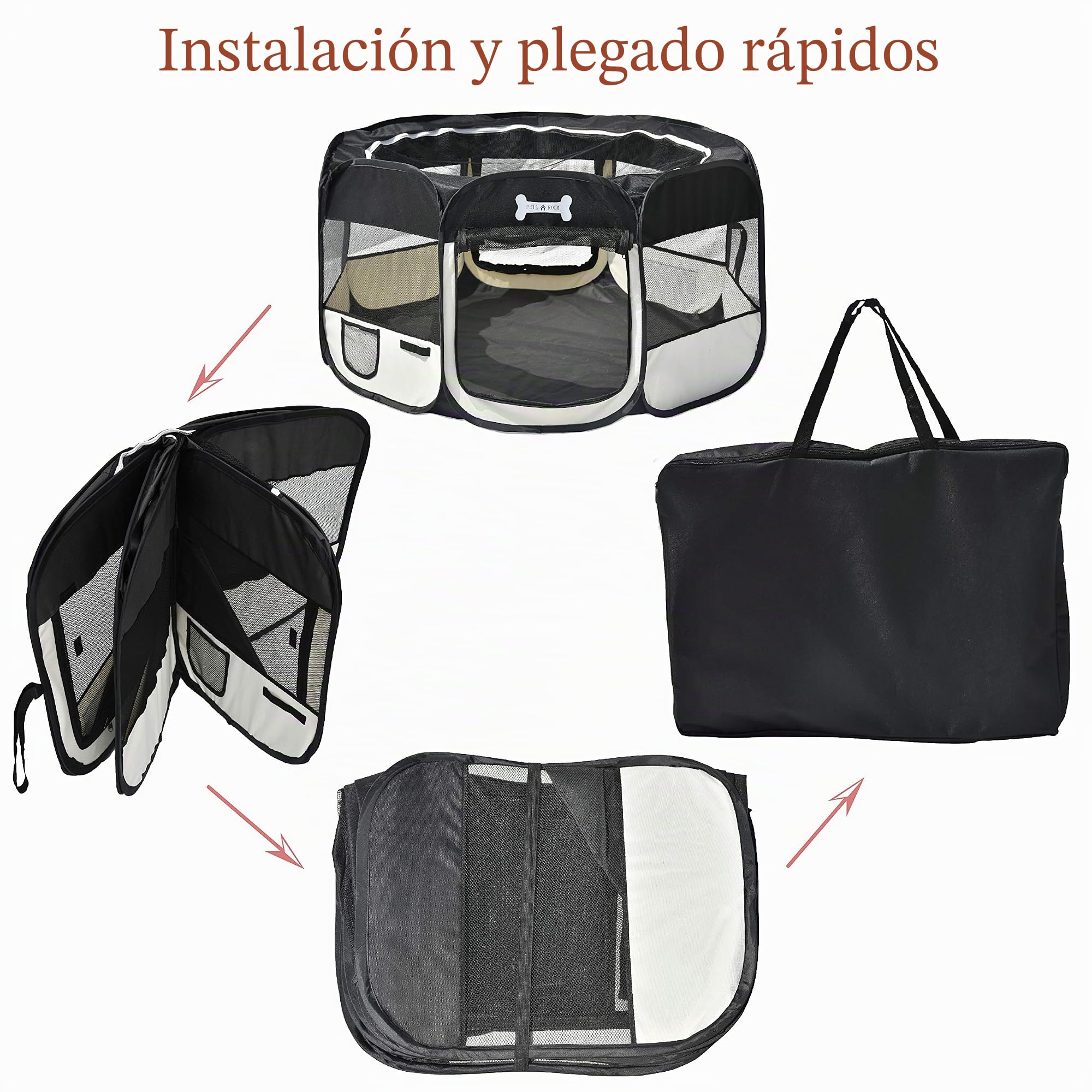 MC Star Portátil Parque Corral Oxford Cachorro Animales para Perros, Gatos, Conejos y Pequeño Animales, 125 x 125 x 64 cm (Negro)