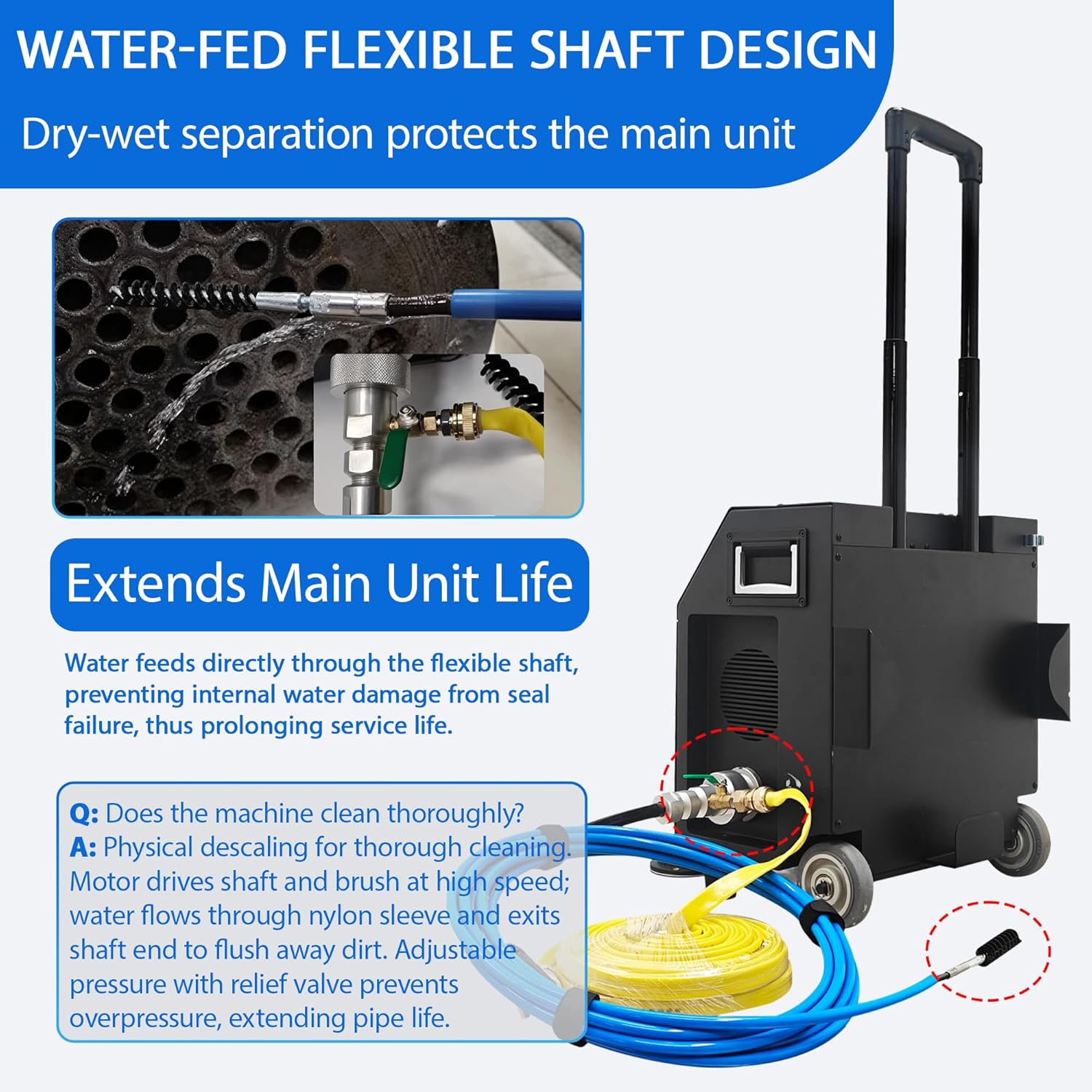 220V/110V Condenser Tube Cleaning Machine, Central AC HVAC Pipeline Cleaner with 24.9ft Flexible Shaft & 10PCS Nylon Brushes for 0.5-0.7 Inch Pipe Descaling & Heat Exchanger Maintenance