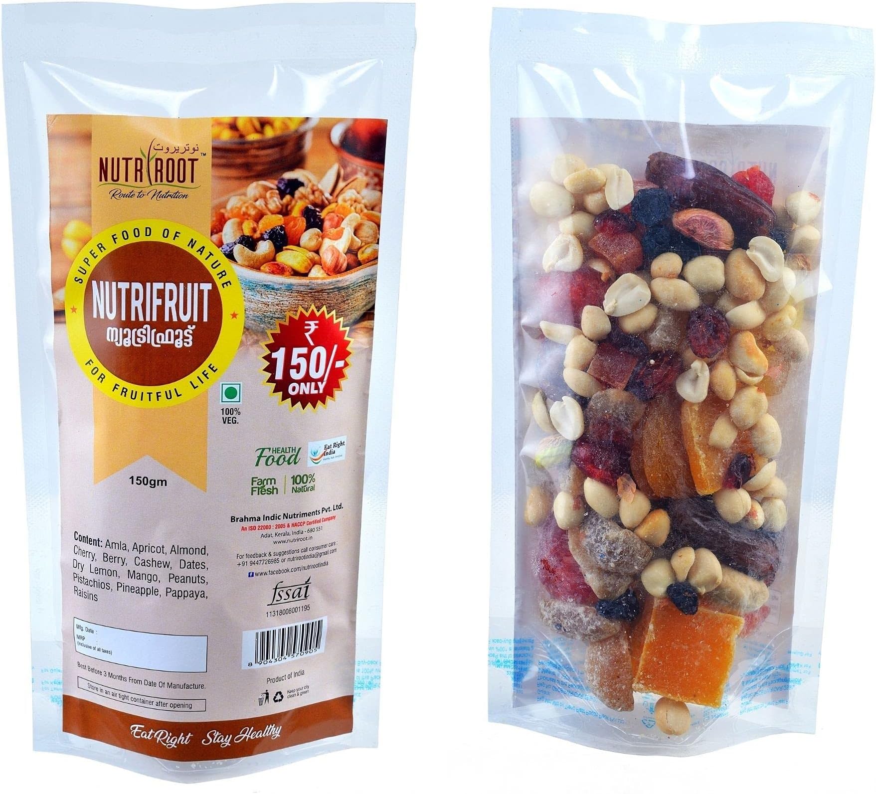 Nutriroot Natural Nutri Fruit, Mixed Dried Fruits 150 Grams (Pack of 4)