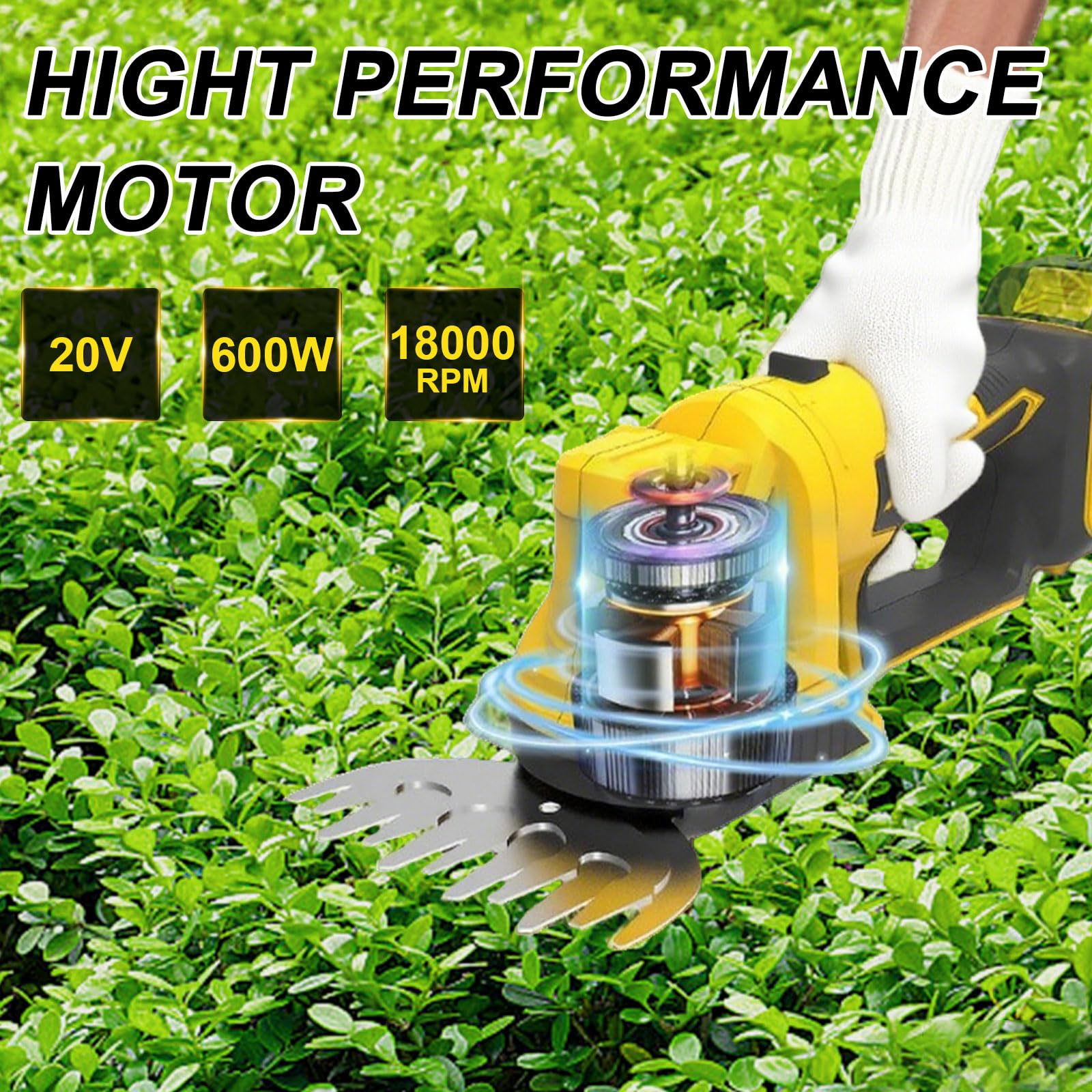 2 in 1 Akku-Heckenschere Grasschere Kompatibel mit Dewalt 20V Akku, Handgrasschneider Buschschneider Grasschere Elektrischer Rasentrimmer mit 2 Klingen für Hofgarten, Strauch, Rasen