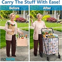 Vista 5 de AOSION Carritos de compras plegables para comestibles, 27 GAL/220 libras, carrito de comestibles con ruedas giratorias de 360°, carrito rodante