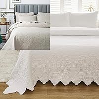 Vista 1 de Brandream Juego de edredones blancos de algodón tamaño King, colchas acolchadas de algodón festoneadas, juego de edredón de 6 piezas