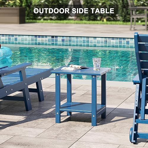 Miniatura 10 de Mesa auxiliar para exteriores de 2 niveles HDPE Adirondack para patio, mesa auxiliar resistente a la intemperie, mesa auxiliar pequeña para