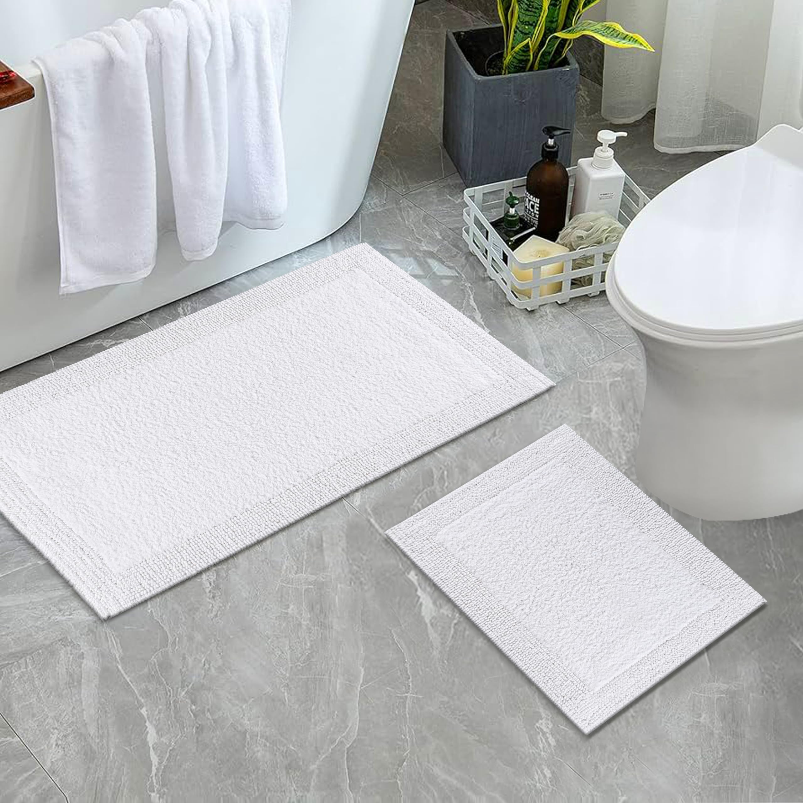 Tappetini Bagno In Cotone 100% – Set 2 Pezzi (43x61 Cm + 53x86 Cm) – Morbidi, Assorbenti E Lavabili