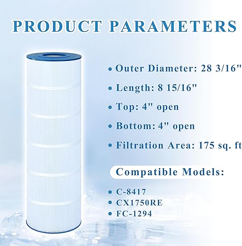 Miniatura 2 de Filtro de piscina compatible con CX1750RE, C1750, C-8417, PA175, 817-0175P, Sta-Rite PXC175, FC-1294, 1 paquete