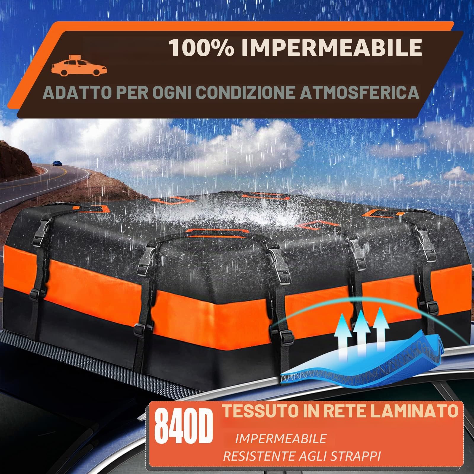 Box da Tetto per Auto 21 Piedi Cubi Pieghevole Impermeabile 840D Borsa da Tetto Box da Tetto Portatile Box da Tetto Valigia per Veicoli con/senza Portapacchi Trasporto Bagagli